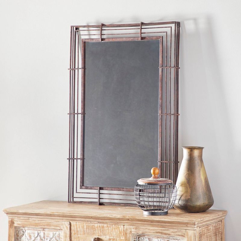 32" x 47" Large Rectangular Industrial Wrought Iron Wall Mirror Bronze - Olivia & May