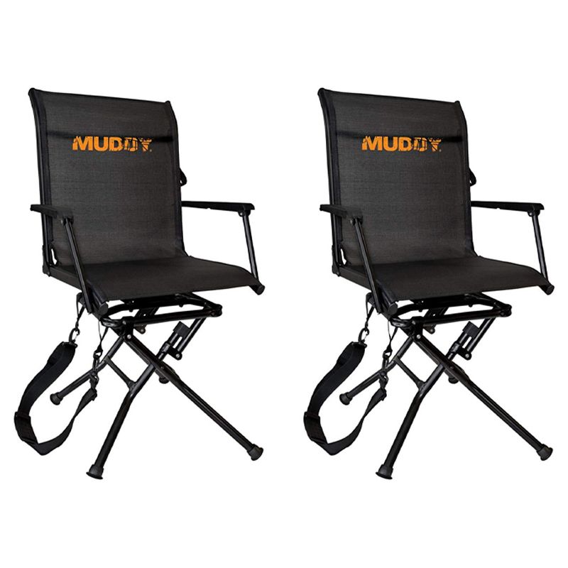 Muddy MGS400 Flex Tek Swivel-Ease Portable Adjustable Comfortable Ground Camping & Hunting Seat, Black (2 Pack)
