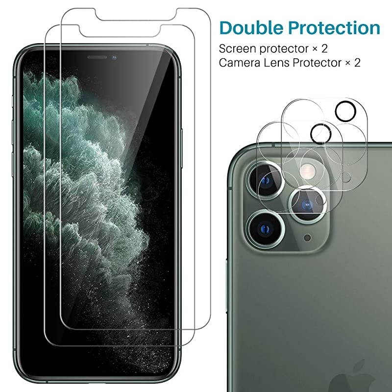 2 Pack  iPhone 11 Pro Max Camera Lens Screen Protector + 2 Pack TemperedGlass Screen Protector Film Scratchresistant fingerprintproof for iPhone 11 Pro Max 65inch