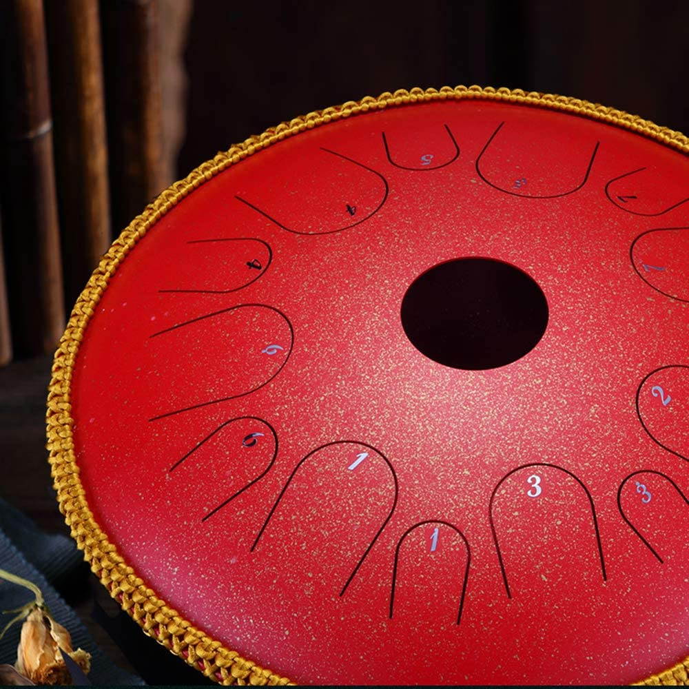 LOYALHEARTDY Butterfly Drum 14-Inch Steel Tongue Drummer Drum C Major 14-Note Manual Percussion Instrument Tongue Drum Pot With Rope Decoration And Mallet Bag Sheet Music (Red)