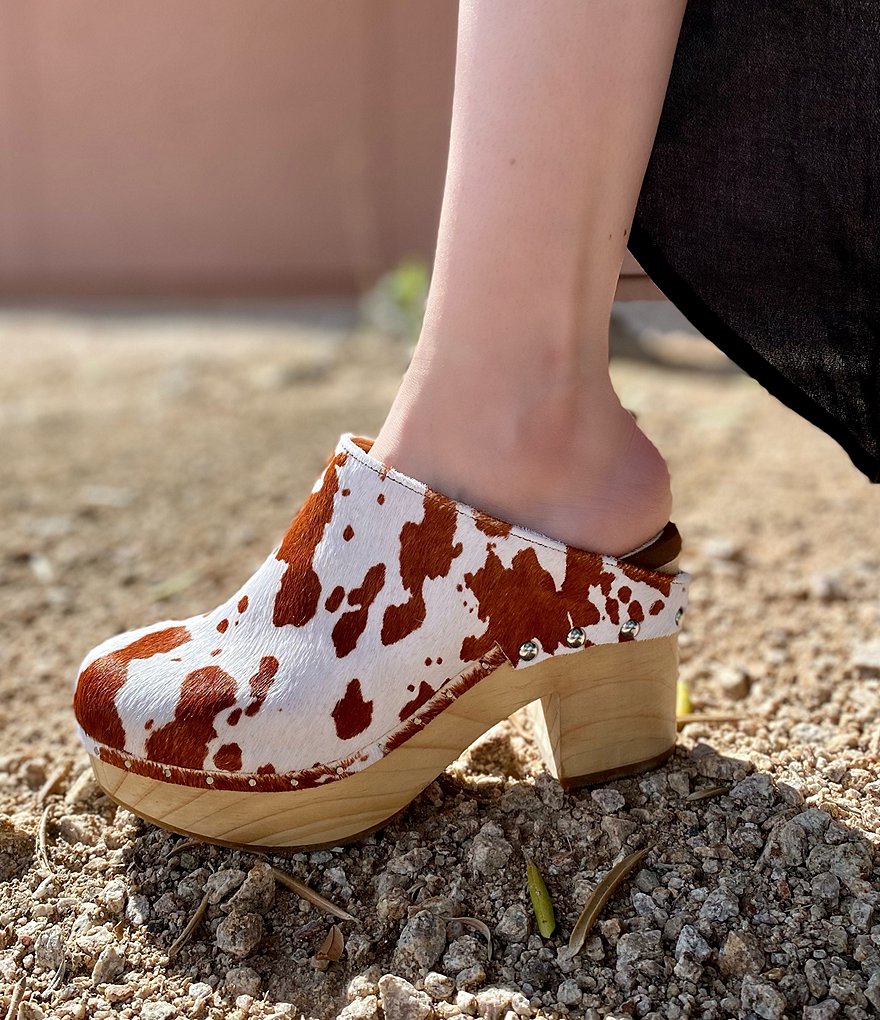 Chelsea & Violet Jana Cow Print Haircalf Clogs