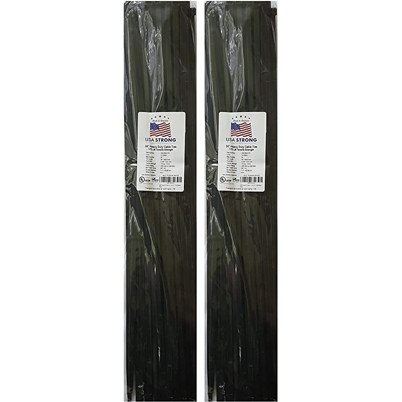 Heavy Duty Cable Zip Ties Durable Strong Nylon Tie Wraps 175 LB Tensile Strength 24 Inch 50 Pack x2 UV Black