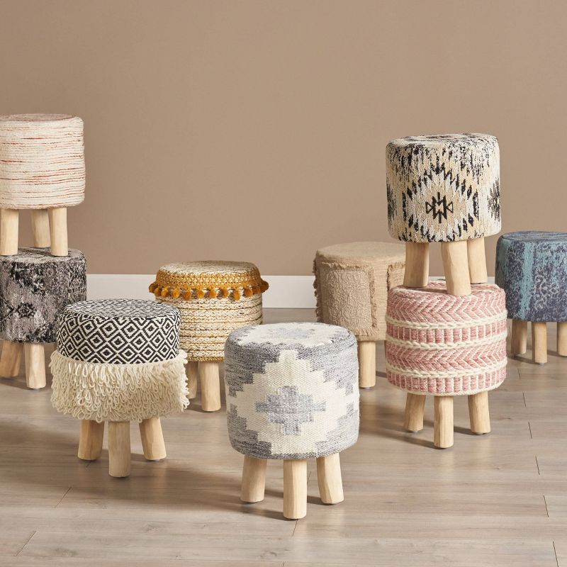 Ewell Handcrafted Boho Jacquard Stool Black/Beige/Natural - Christopher Knight Home