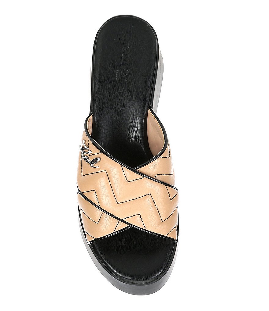 KARL LAGERFELD PARIS Ramona Chevron Stitch Leather Platform Wedge Slides