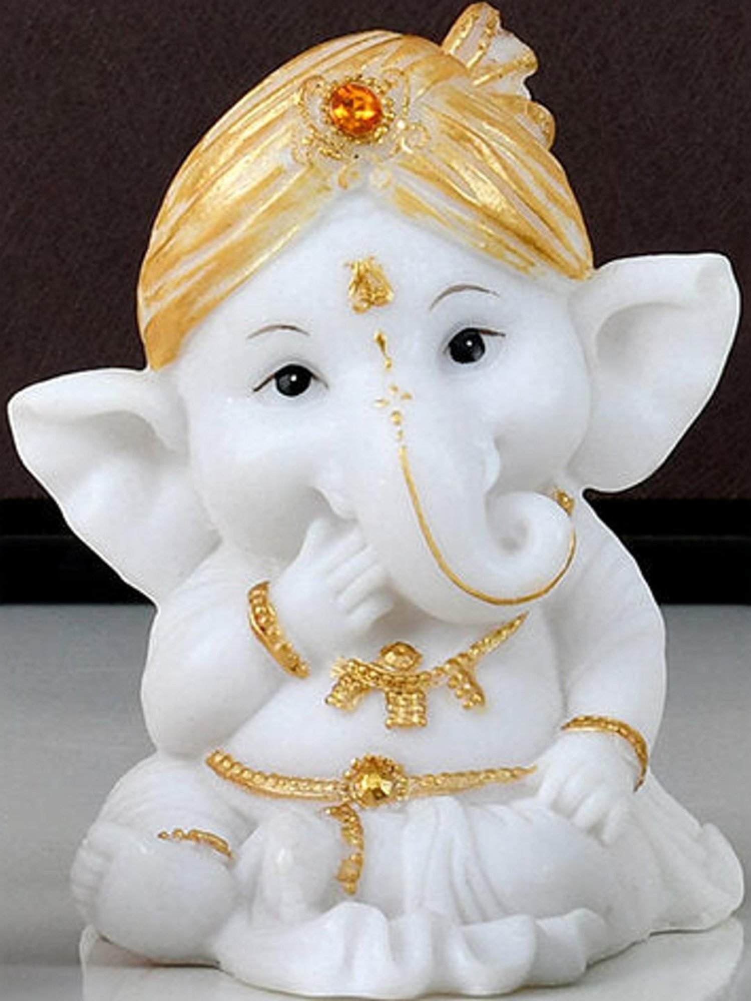 @Home White & Gold Resin Ganesha Giggling Showpiece Idol