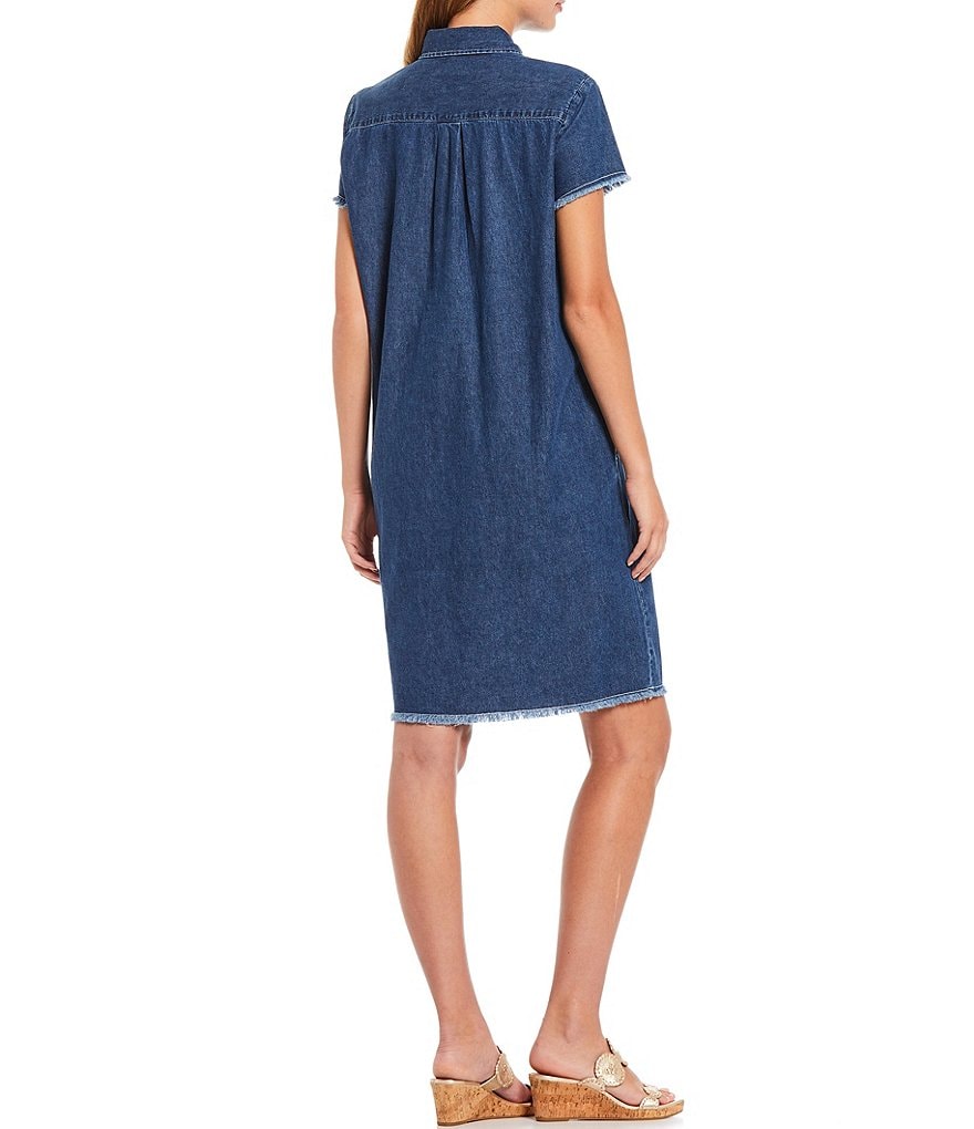 J.McLaughlin Jones Frayed Edge Denim Short Sleeve Shift Dress