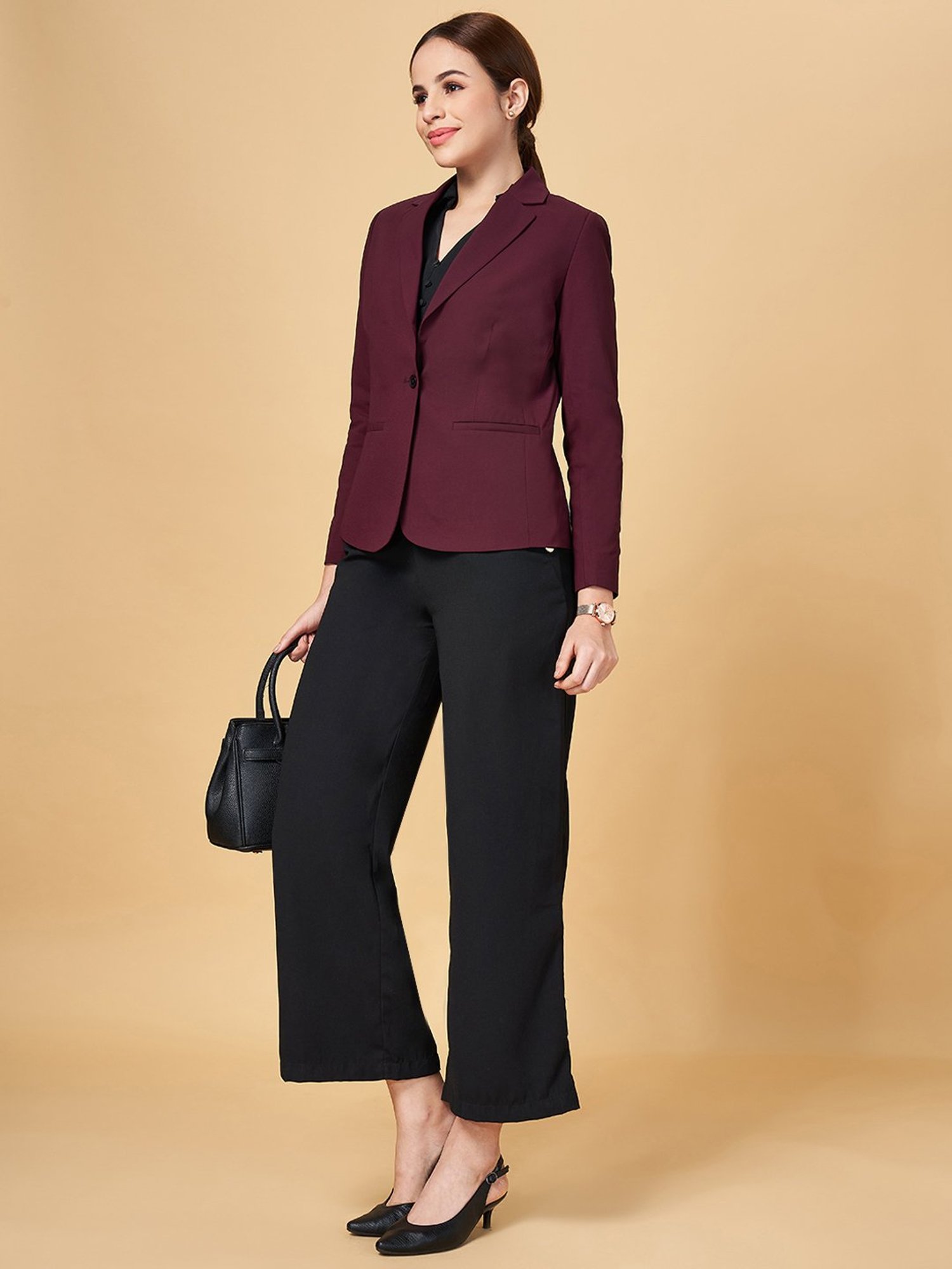 Annabelle by Pantaloons Maroon Regular Fit Blazer