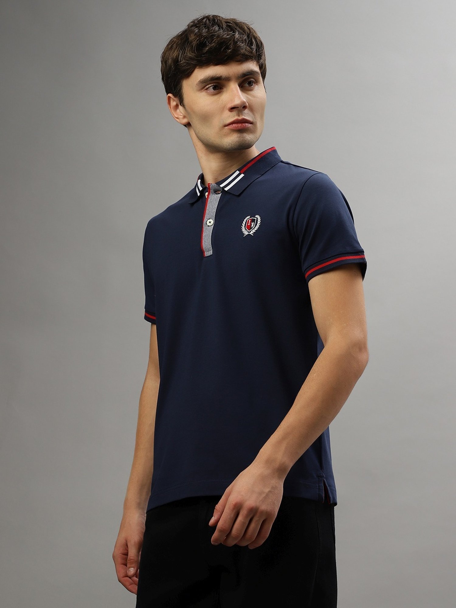 Iconic Navy Blue Cotton Regular Fit Polo T-Shirt