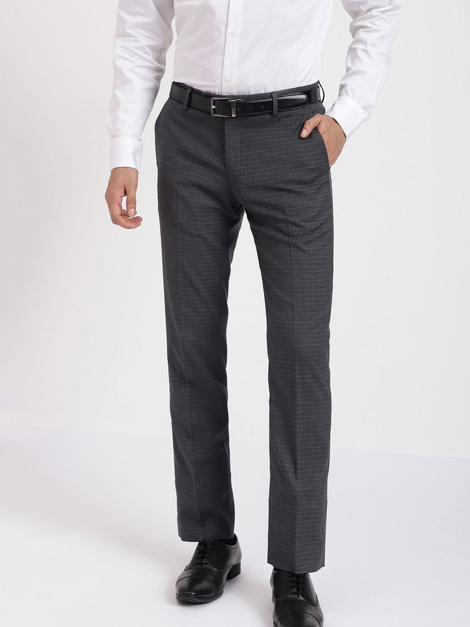 Arrow Grey Regular Fit Checks Trousers