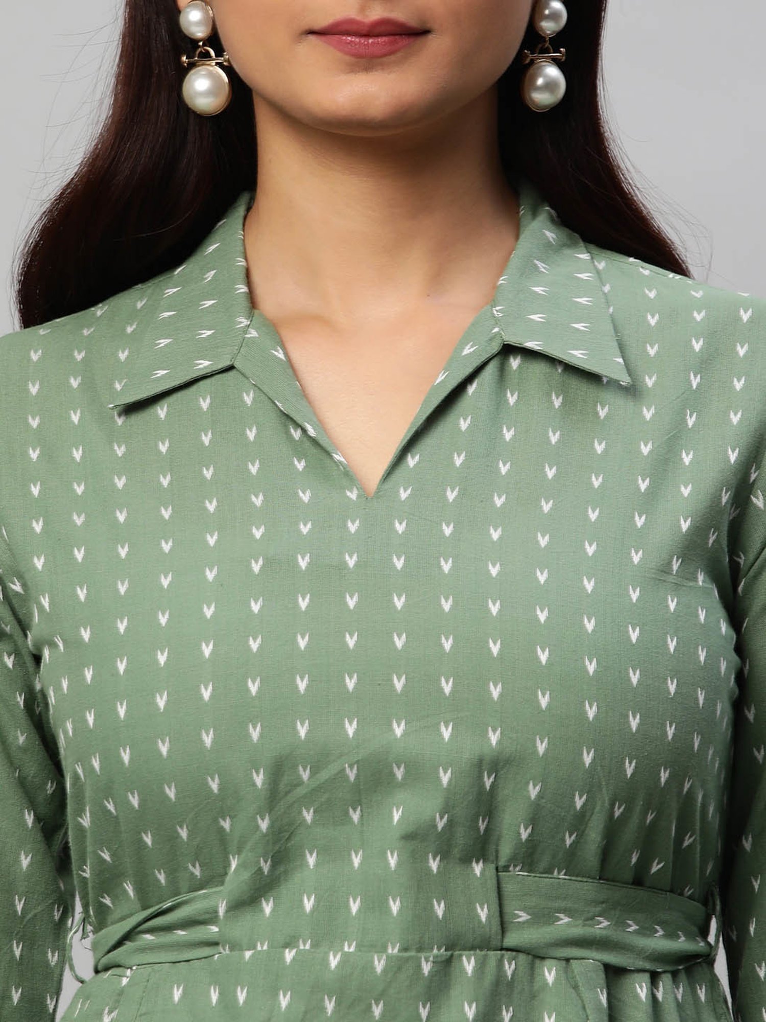 Kami Kubi Green Printed Top With Trousers & Belt