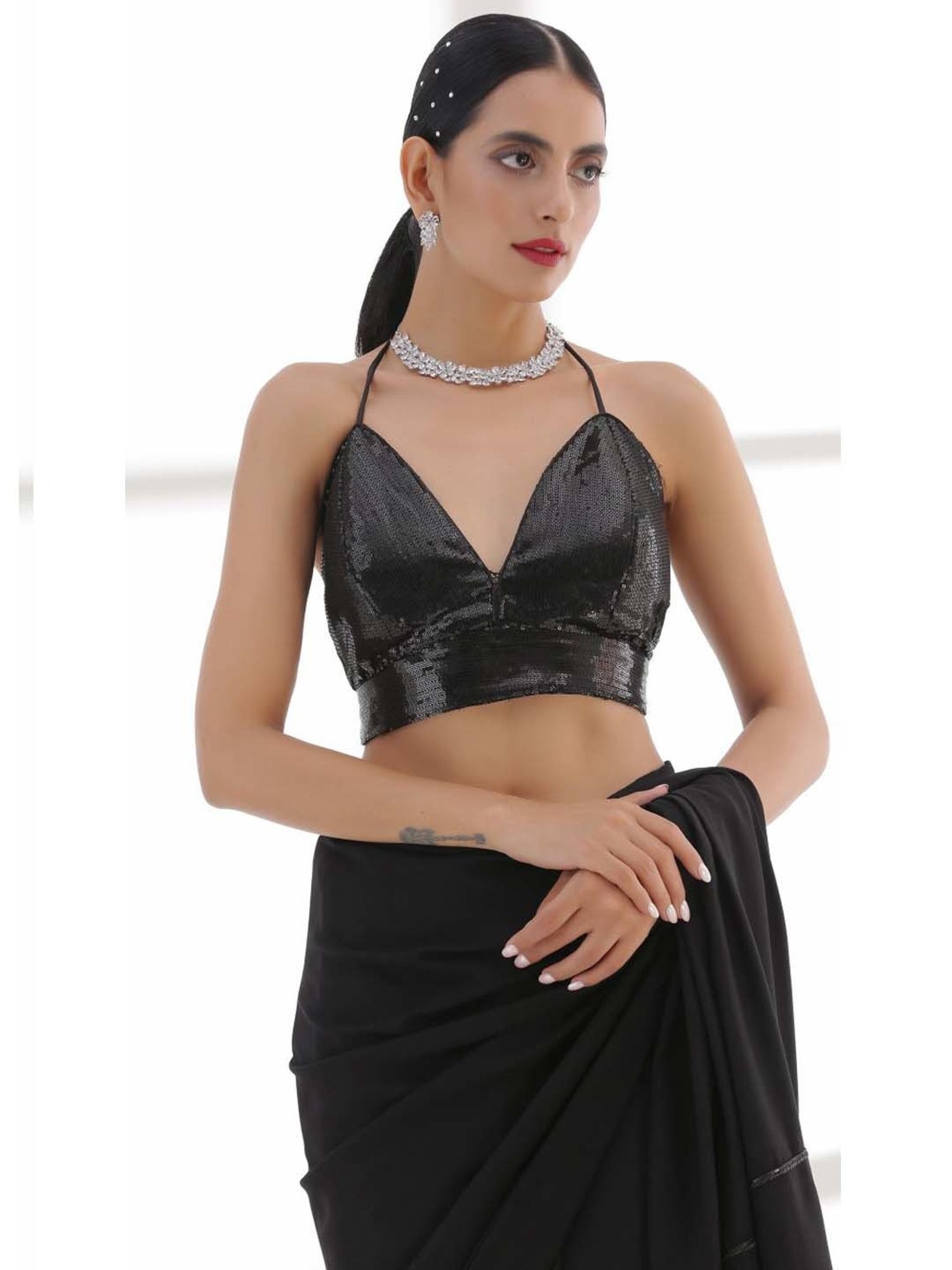 Swtantra Black Embellished Readymade Blouse