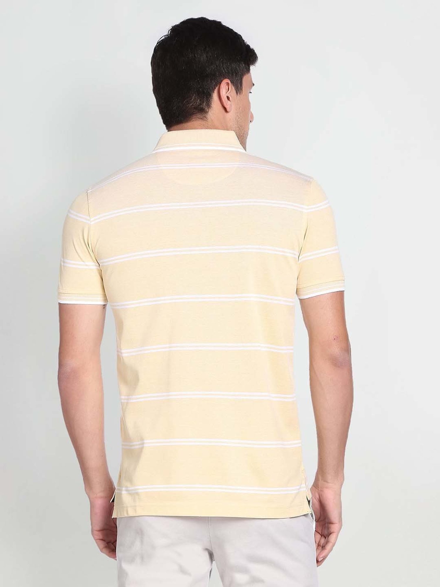 Arrow Yellow Regular Fit Striped Polo T-Shirt
