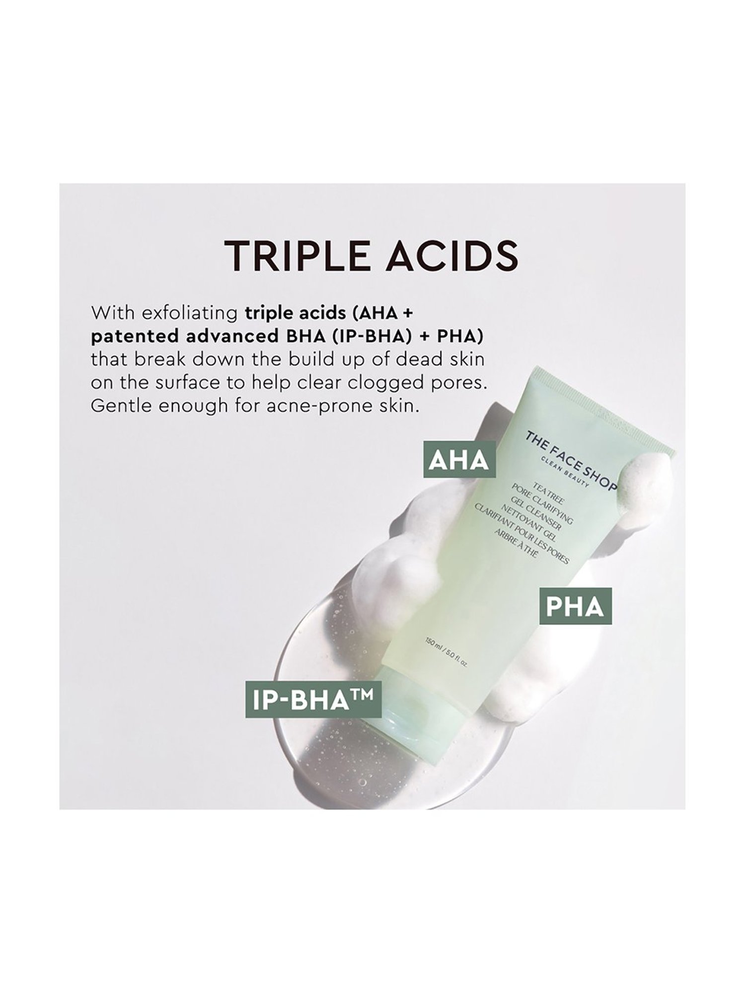 The Face Shop Tea Tree Pore Mild Gel Cleanser with AHA, IP-BHA, PHA & Hyaluronic Acid - 150 ml