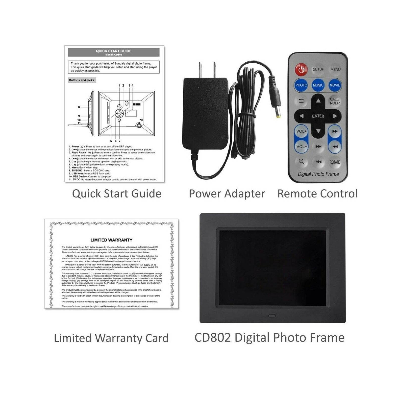 8 inch Digital Photo Frame, Play Music and Video, has Remote Control, Ultra S...