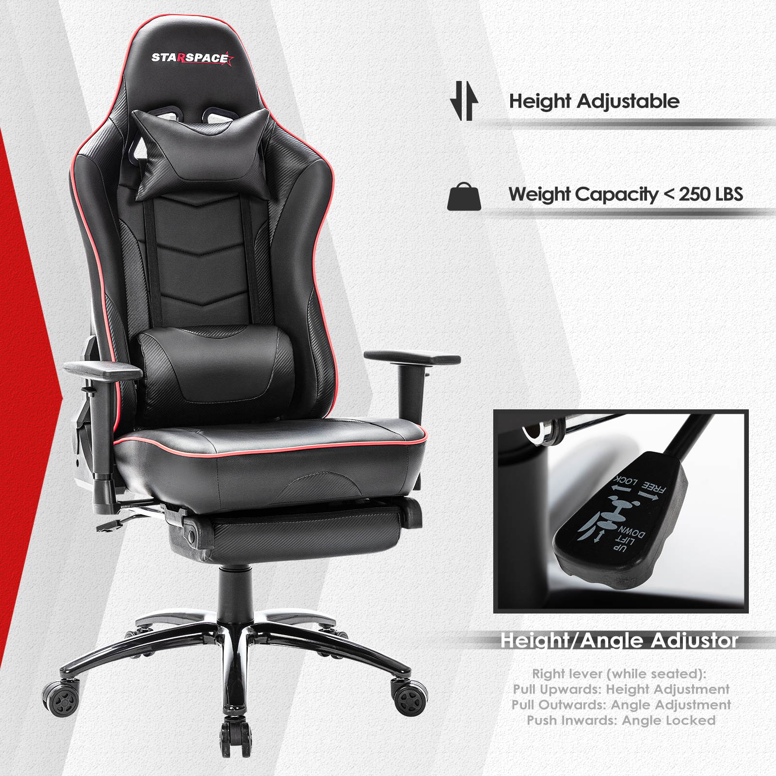 STARSPACE Adjustable Lumbar Support Footrest Gaming Chair with Racing Ergonomic Desk Chair