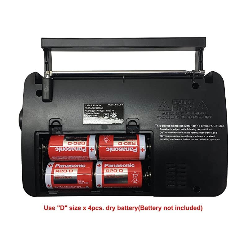 AMFM 2 Band Portable Radio AC operated or operated by dry battery D Size x 4pcs battery not included black