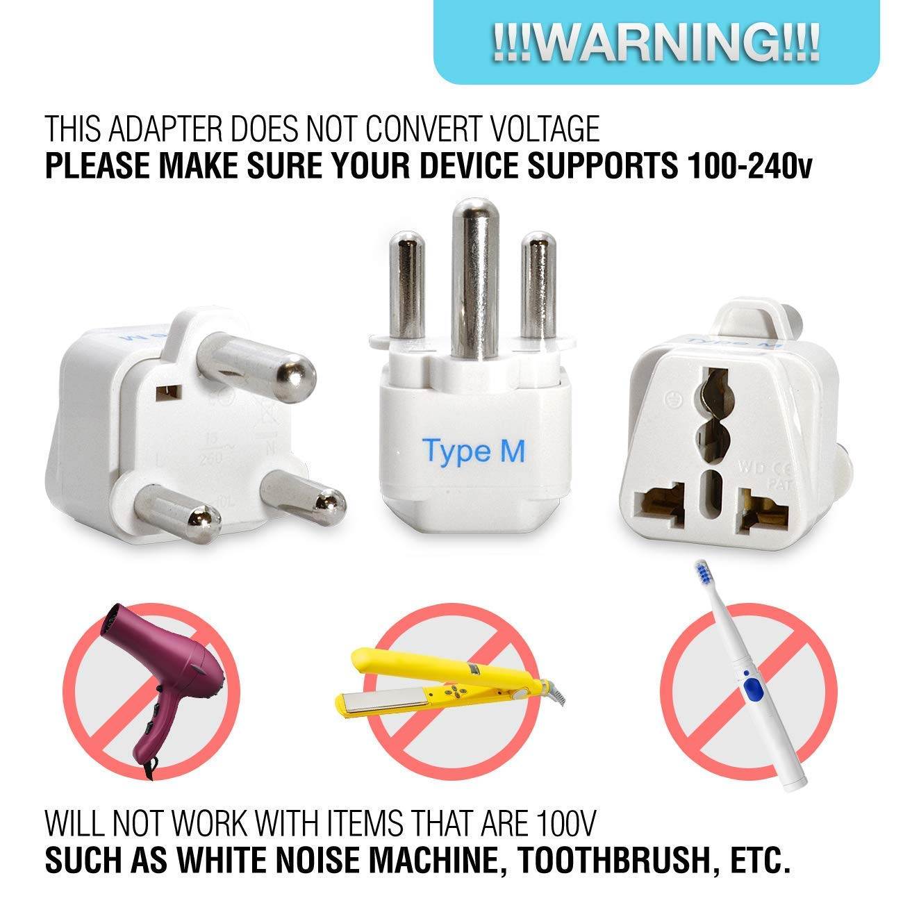 Ceptics South Africa, Botswana Travel Plug Adapter (Type M), Universal Socket Plug Accepts Plugs From any Country, Perfect for Cell Phones, Laptops, Chargers and More - 3 Pack (GP-10L)