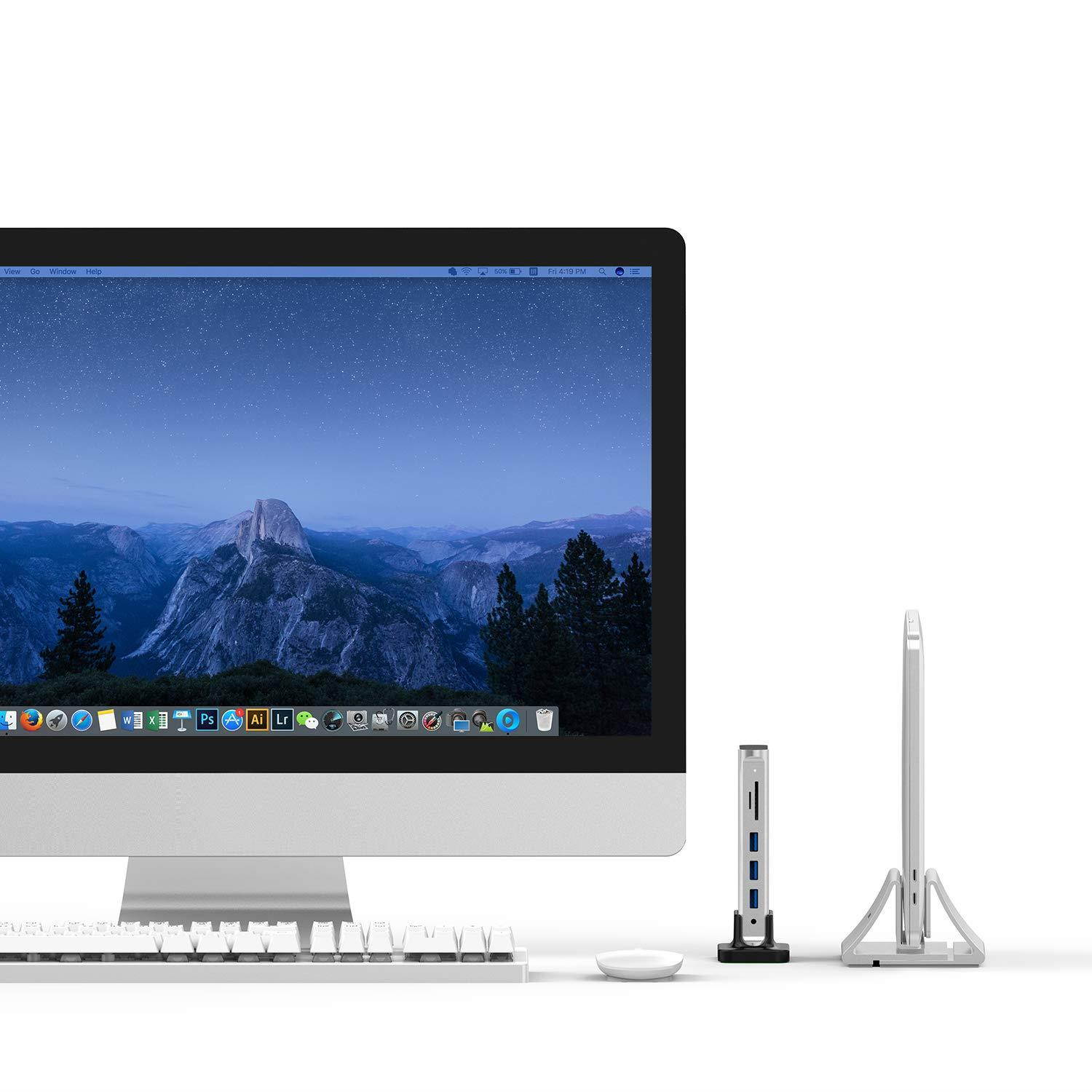 LENTION USB-C Portable Docking Station with 4K HDMI & VGA Dual-Display, Gigabit Ethernet, Card Reader, Aux Adapter, USB 3.0, Power Delivery for MacBook Air/Pro (Thunderbolt 3), More (Silver)