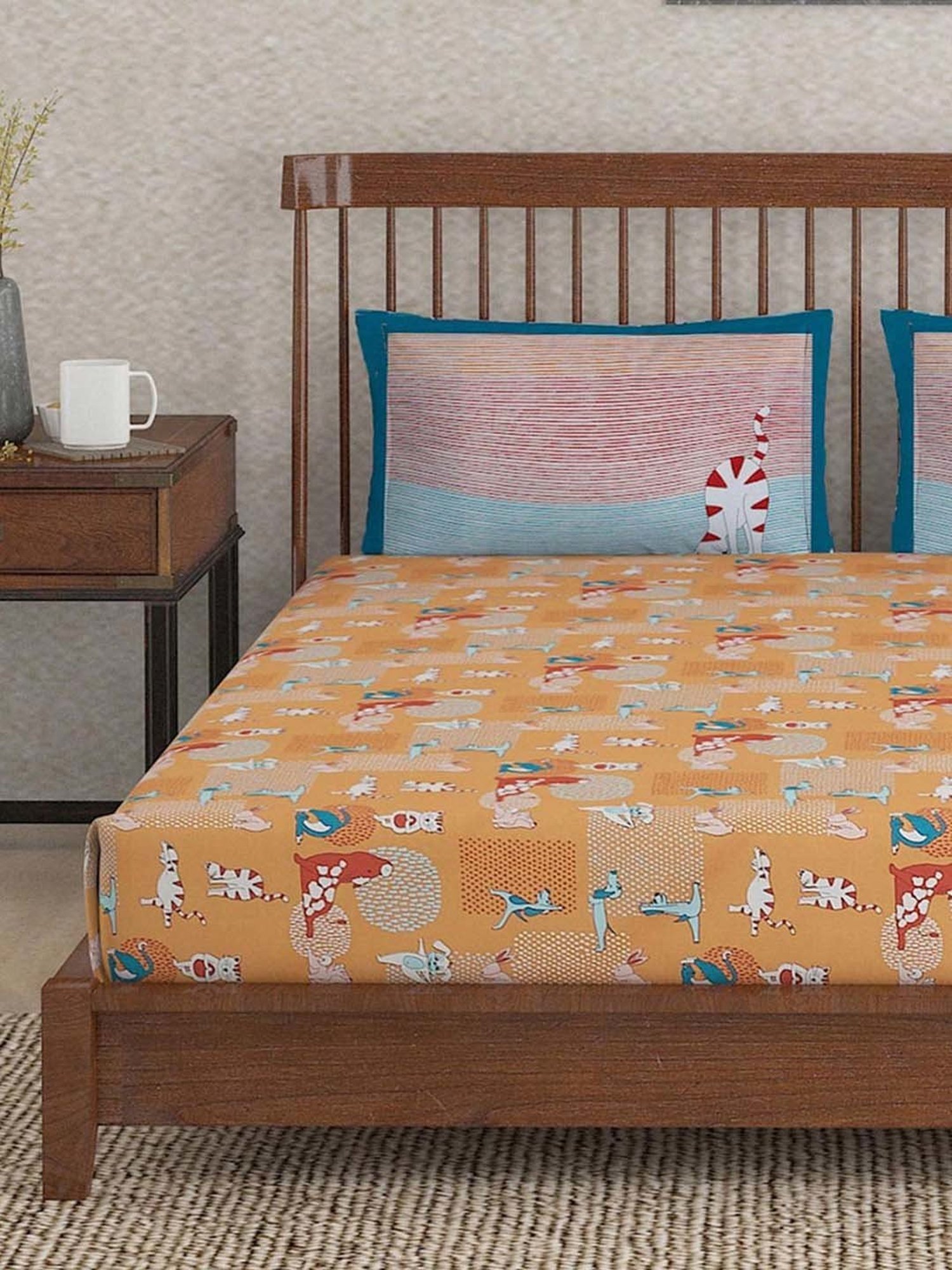 Fabindia Natkhat Multicolor Cotton Single Bed Sheet With 1 Pillow Cover