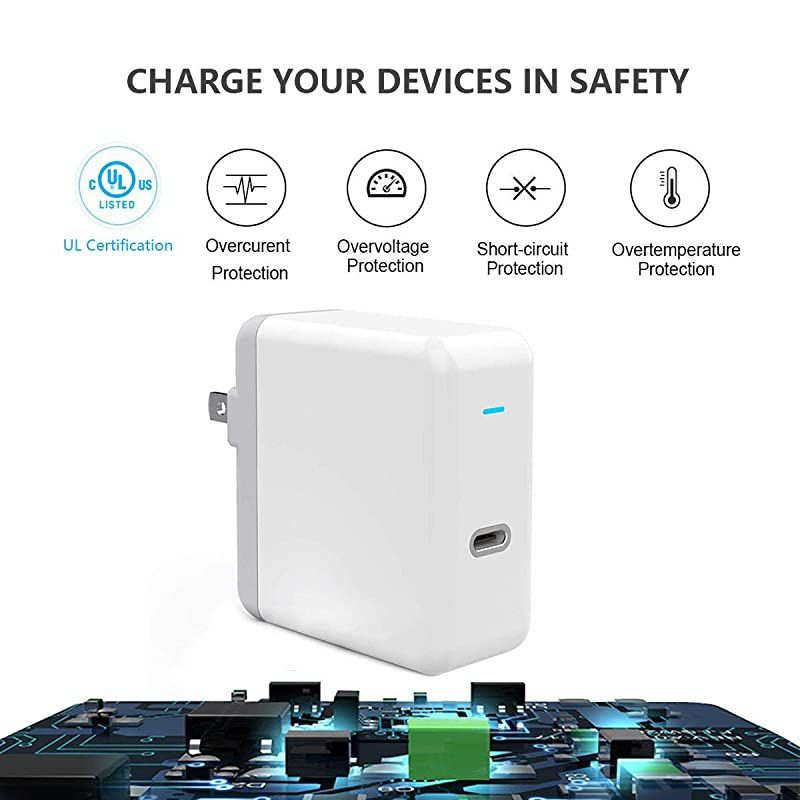 USBC Power Adapter USB C Wall Charger Cable for MacBook Pro 13 inch MacBook Air 13 inch 2020 2019 2018 USB C Laptop Charger 61 Watt USB Type C PD Fast Charger with 66ft USB C to C Power Cord