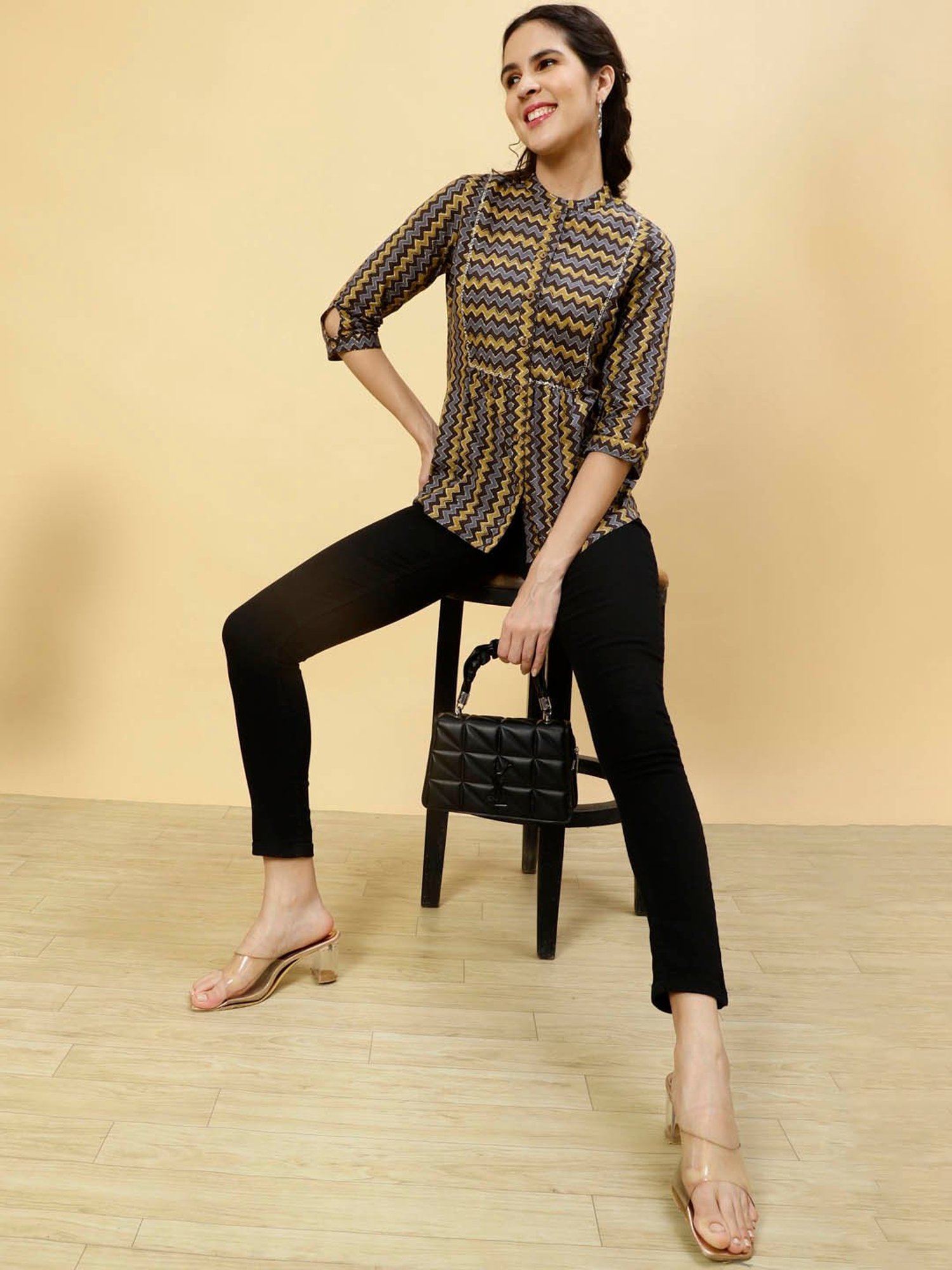 Jaipur Kurti Grey Printed Top