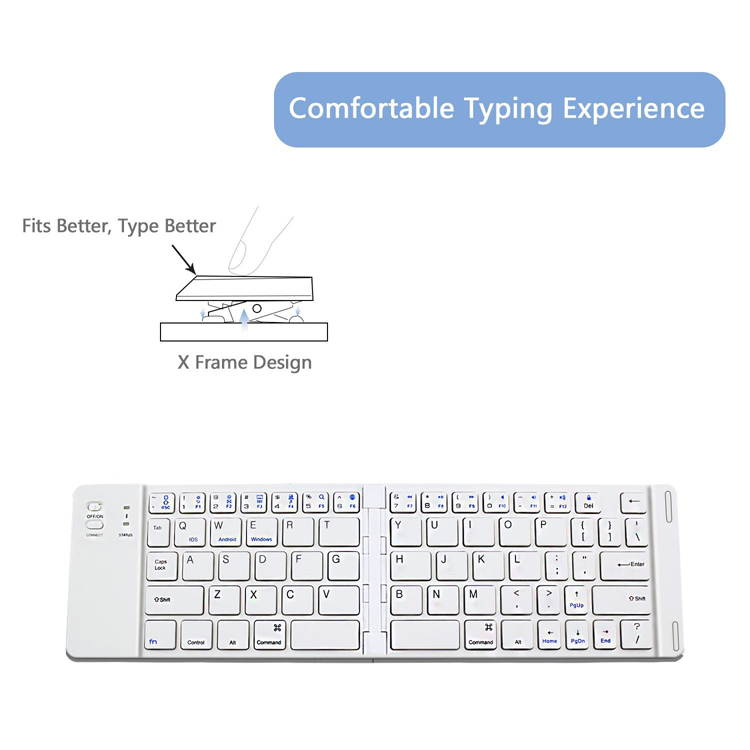 FK228 Folding Bluetooth Wireless Keyboard Rechargeable Keyboard Mini Slim Keypad with Mobile Holder for IOS/Android/Windows Tablet/Laptop