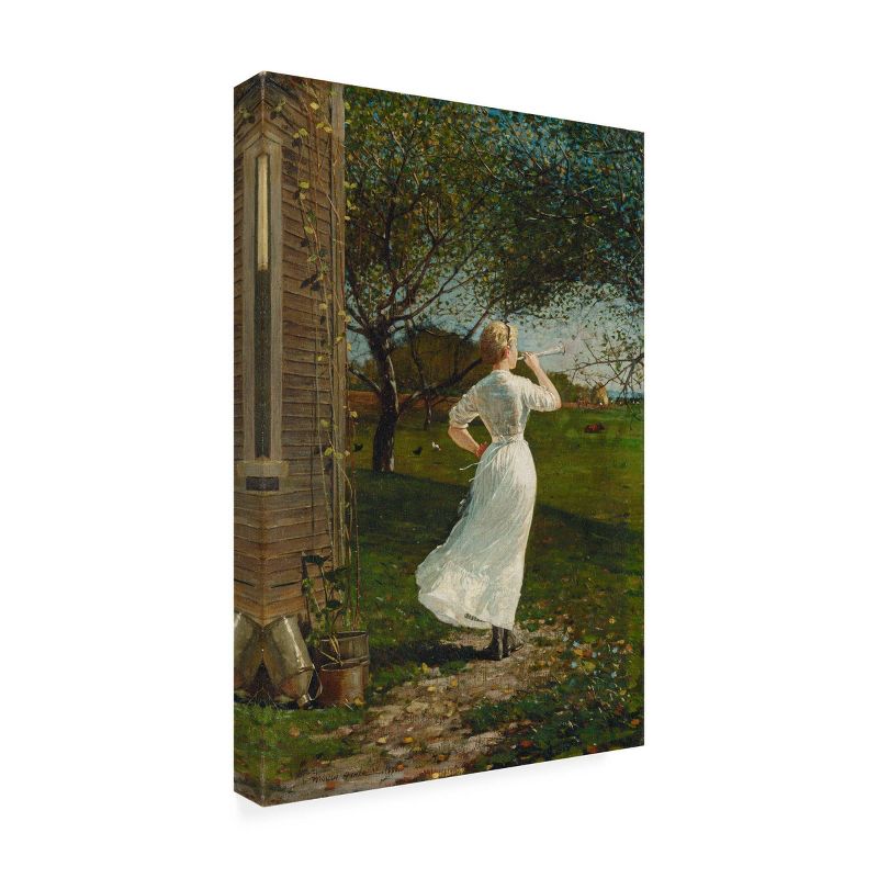 16" x 24" Winslow Homer 'The Dinner Horn' Blowing the Horn Seaside' Unframed Wall Canvas - Trademark Fine Art