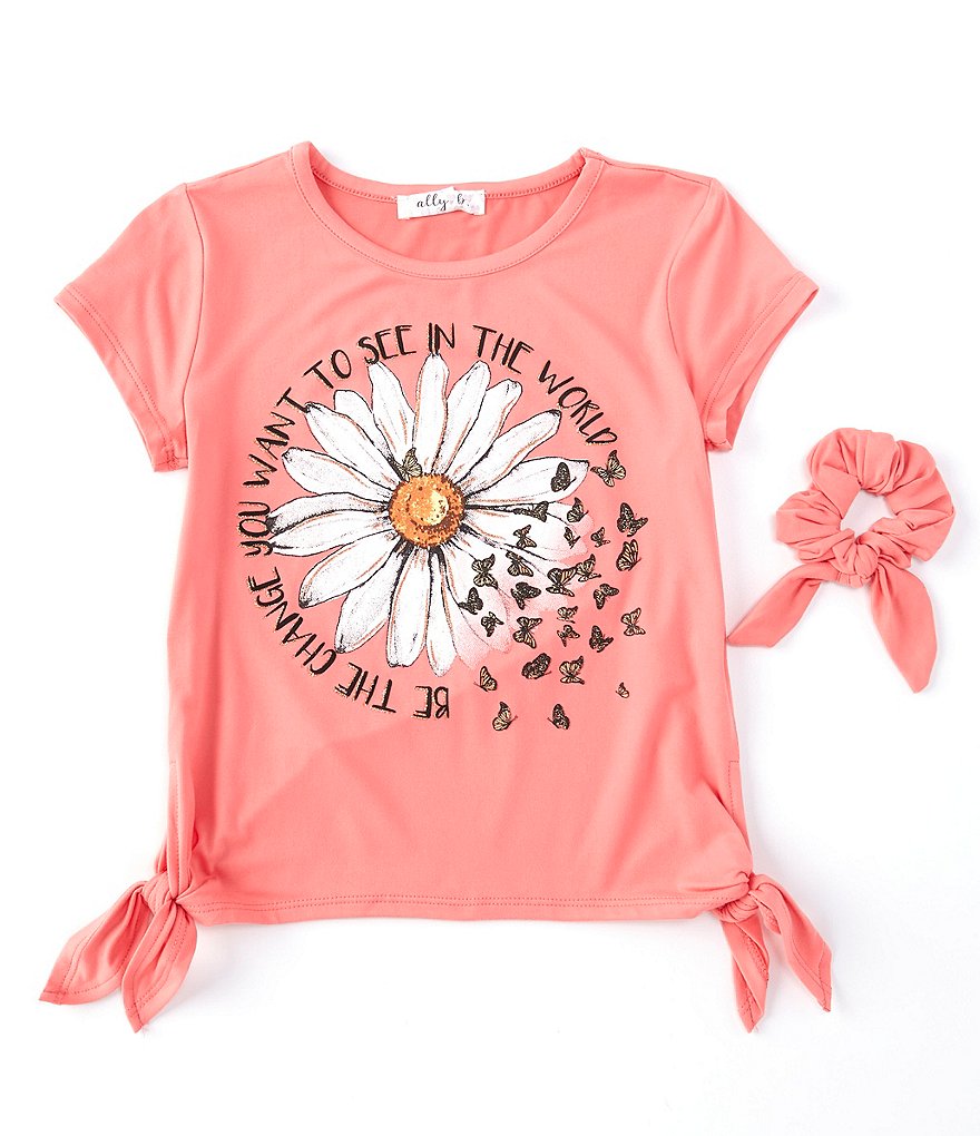 Ally B Big Girls 7-16 Short-Sleeve Be the Change Daisy Side-Knot Tee