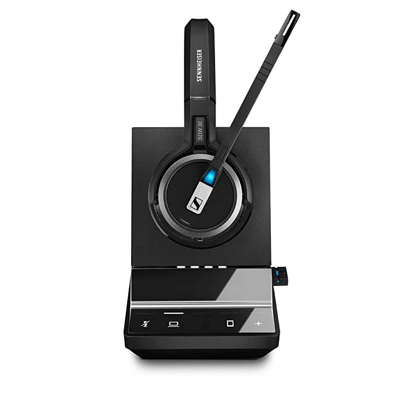 SDW 5034 (507008) - Single-Sided (Monaural) Wireless DECT Headset for Softphone/PC & Mobile Phone Connection Dual Microphone Ultra Noise Cancelling, Black