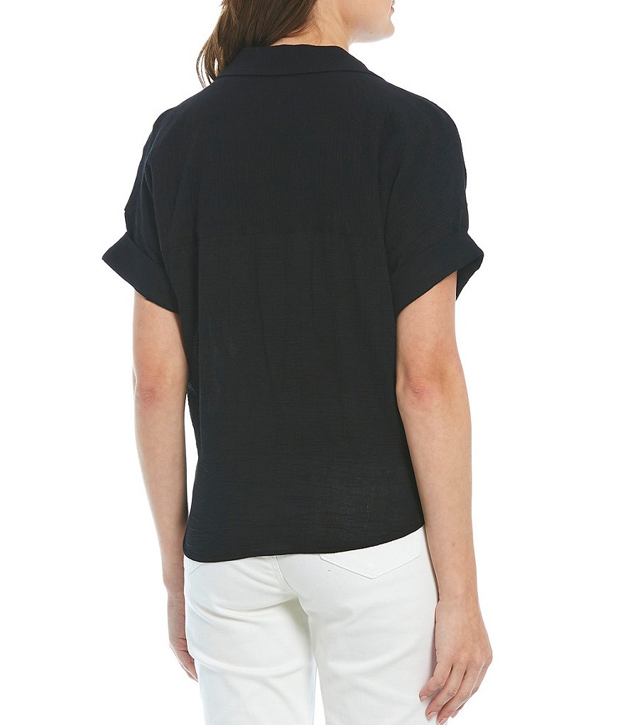 Westbound Petite Size Drop Shoulder One Pocket Tie-Front Shirt