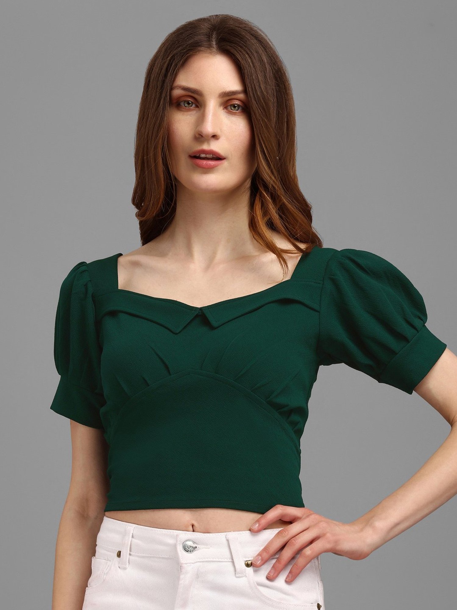 PURVAJA Green Regular Fit Crop Top
