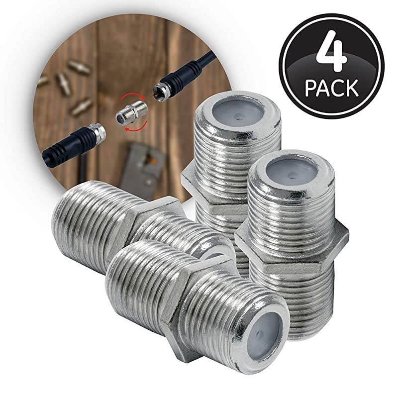 Coaxial Cable Extension Adapter Couplers 4Pack Works on FType RG59 RG6 Coax Cables Connects Two Coaxial Cables to Extend Length FemaletoFemale Connectors 38721