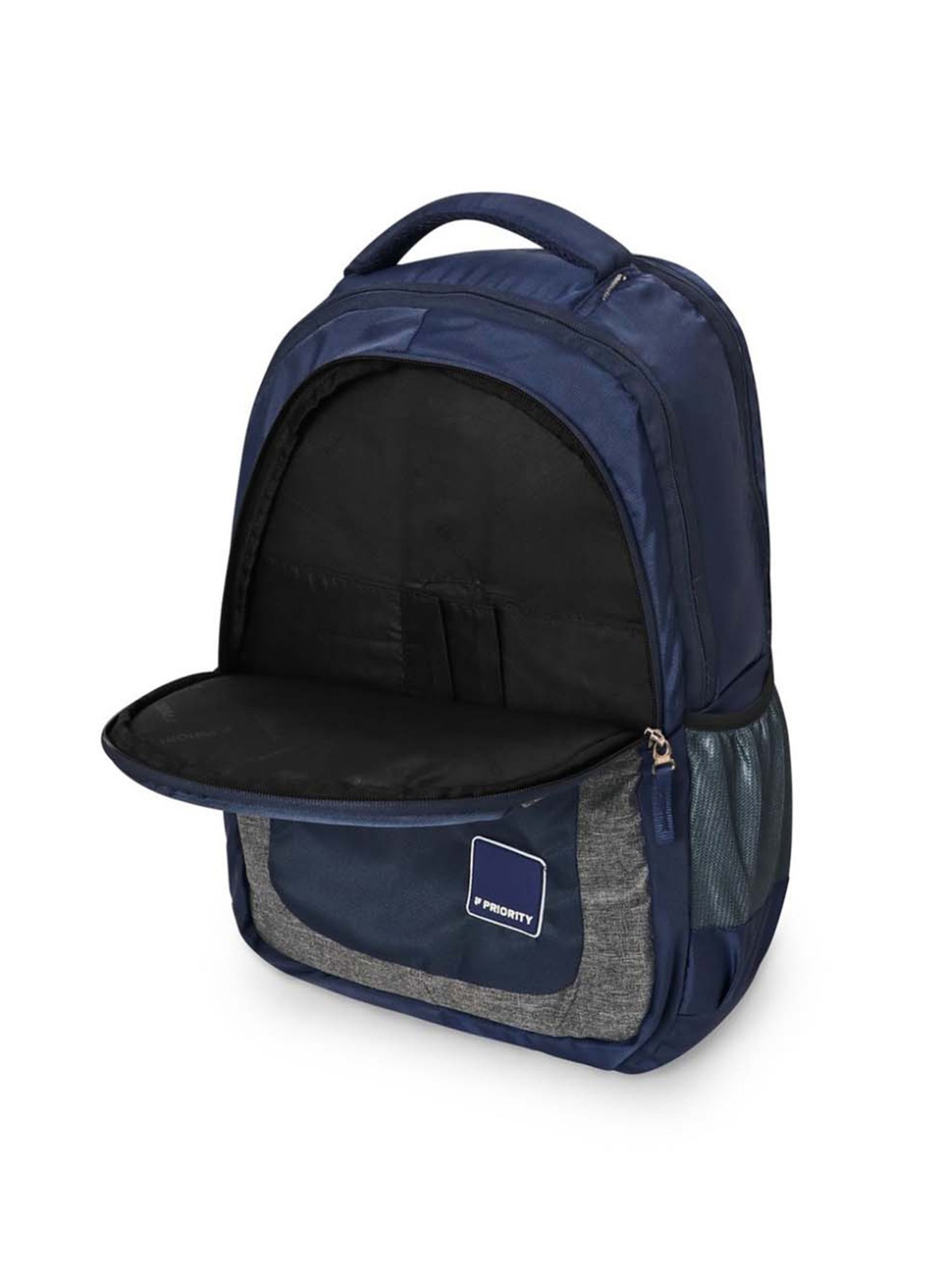 Priority Genius Navy Blue & Grey Polyester Solid Backpack - 29.44 Ltrs