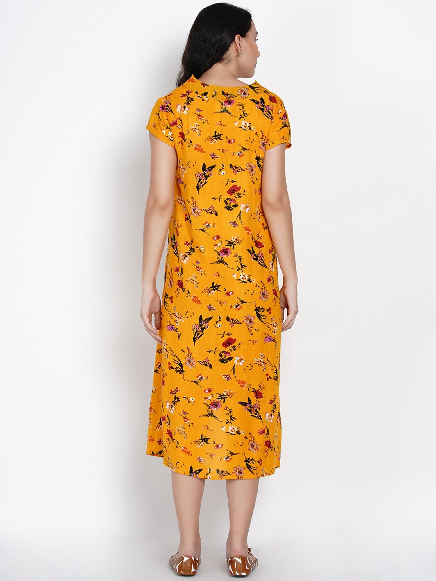 Mine4Nine Yellow Floral Print Maternity Dress