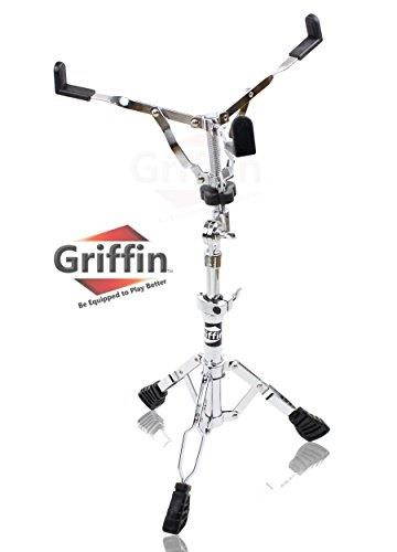 GRIFFIN Deluxe Snare Drum Stand | Percussion Hardware Kit with Key | Double Braced Medium Weight Mount for Snares, Tom Drums & Practice Pad | Adjustable Height & Tilting Gear Clamp Style Basket Holder