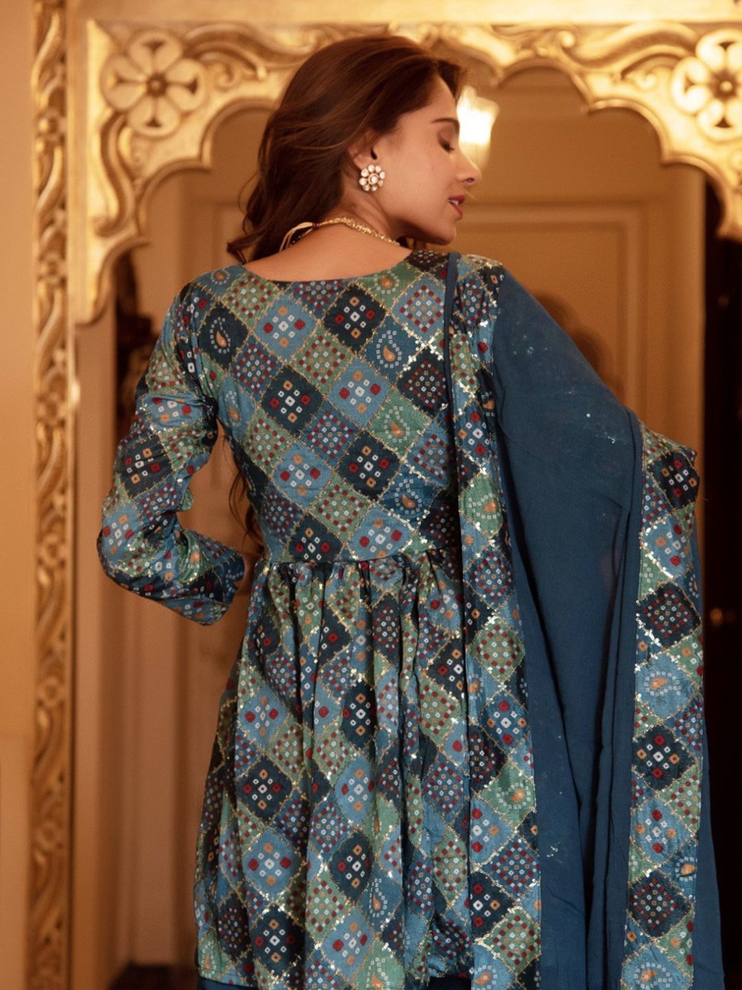 Calmna Naaz Sequin Blue Georgette Kurta Sharara Set