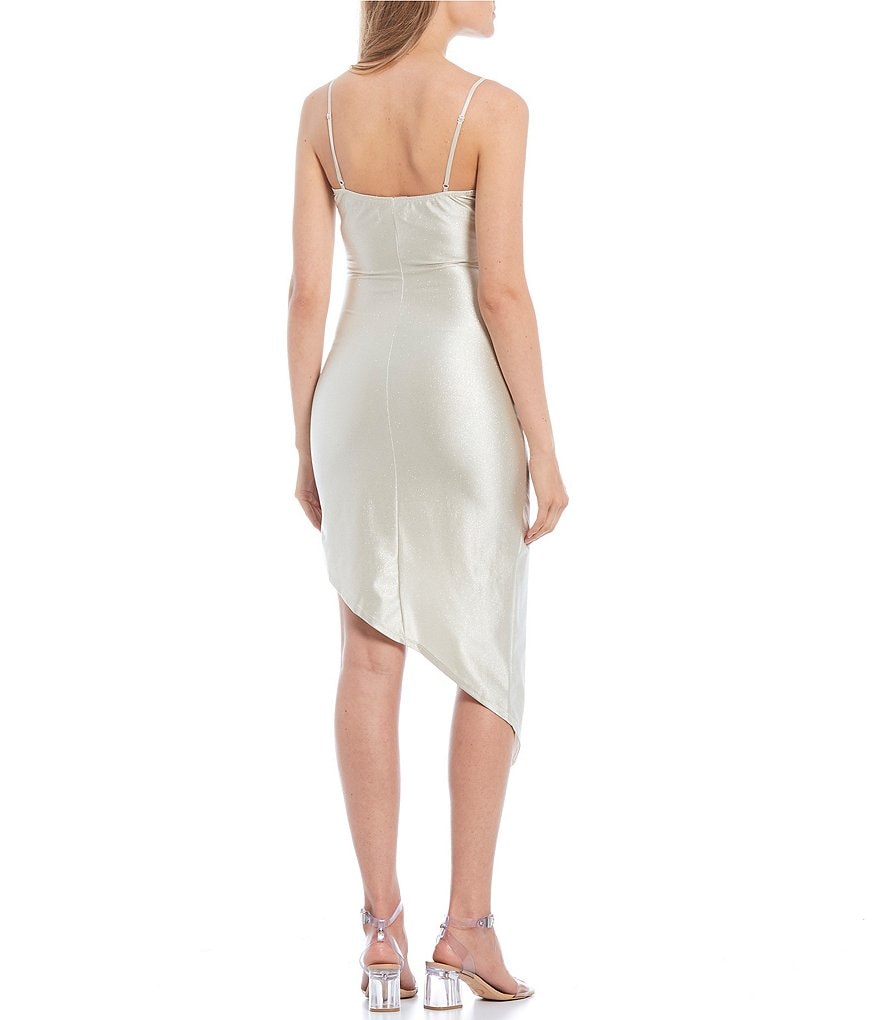 Honey and Rosie Spaghetti Strap Asymmetric Hem Faux-Wrap Dress