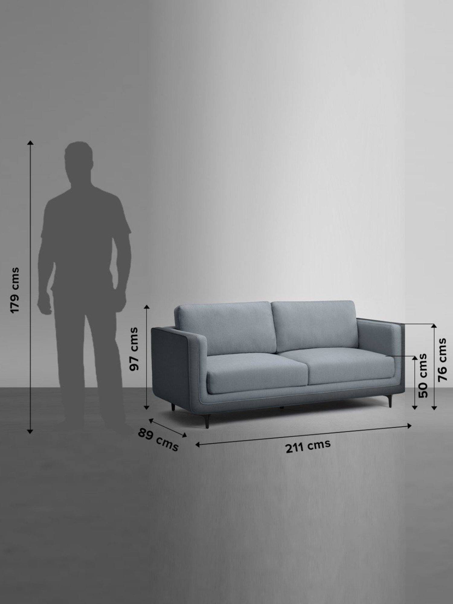 Sleepyhead Mojo Cheeky Grey Fabric 3 Seater Sofa