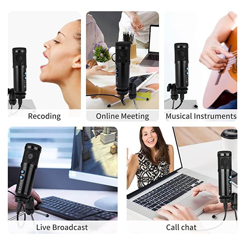 Microphone Metal Condenser Recording Microphone for Laptop MAC or Windows Cardioid Studio Recording Vocals Voice OversStreaming Broadcast and YouTube Videos