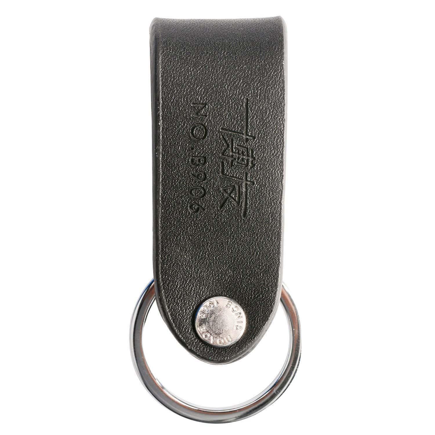 Saim Stainless Steel Keyring Design Faux Leather Belt Loop Key Chain 1 Pcs