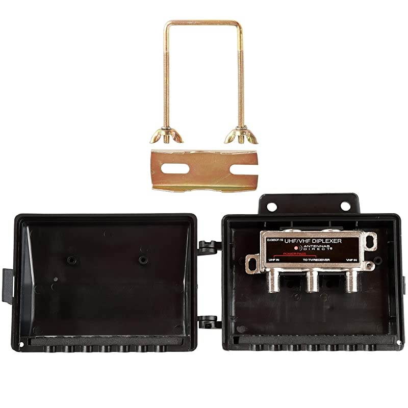 VHF UHF Antenna Combiner Indoor Attic Outdoor Use Allweather Mounting Hardware Adjustable Mast Clamp Black EU385CF1S