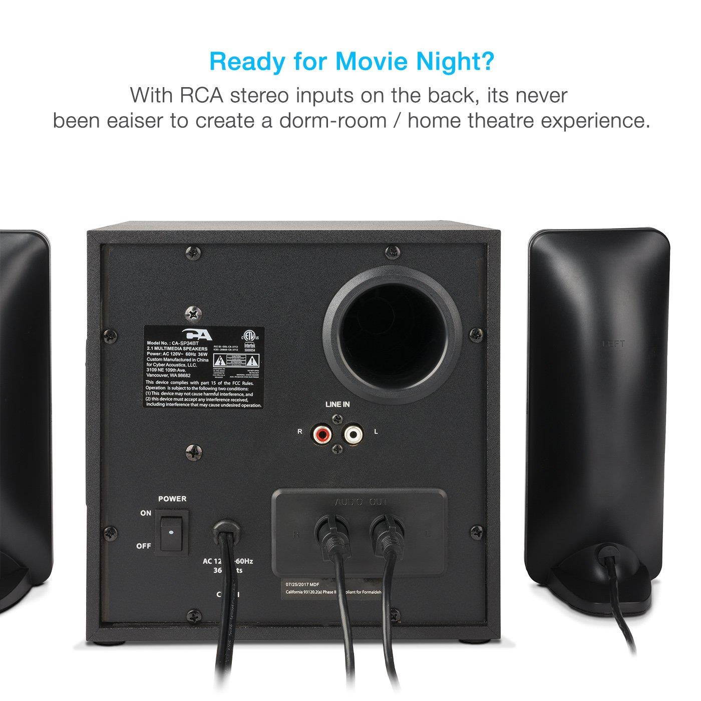 Cyber Acoustics Bluetooth Speakers with LED Lights &ndash; The Perfect Gaming, Movie, Party, Multimedia 2.1 Subwoofer Speaker System (CA-SP34BT)