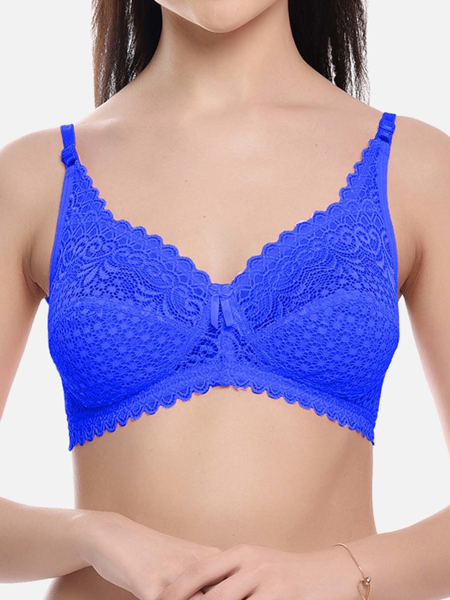 FIMS: Fashion is my Style Black & Blue Lace Work Bralette Bras - Pack Of 3