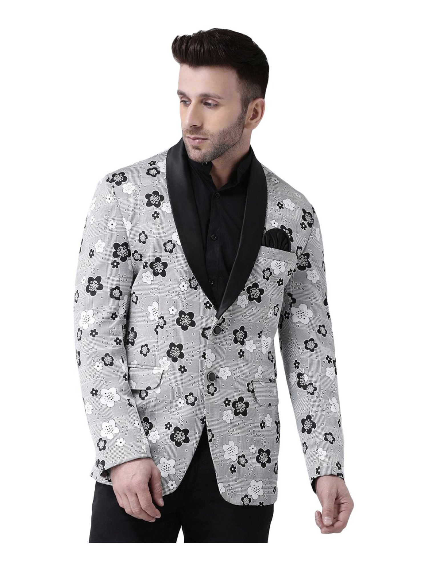 Hang Up Grey Regular Fit Jacquard Blazer