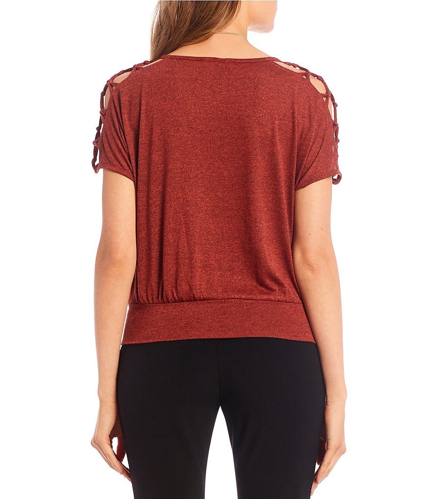 I.N. San Francisco Lattice Short-Dolman Sleeve Solid Knit Top