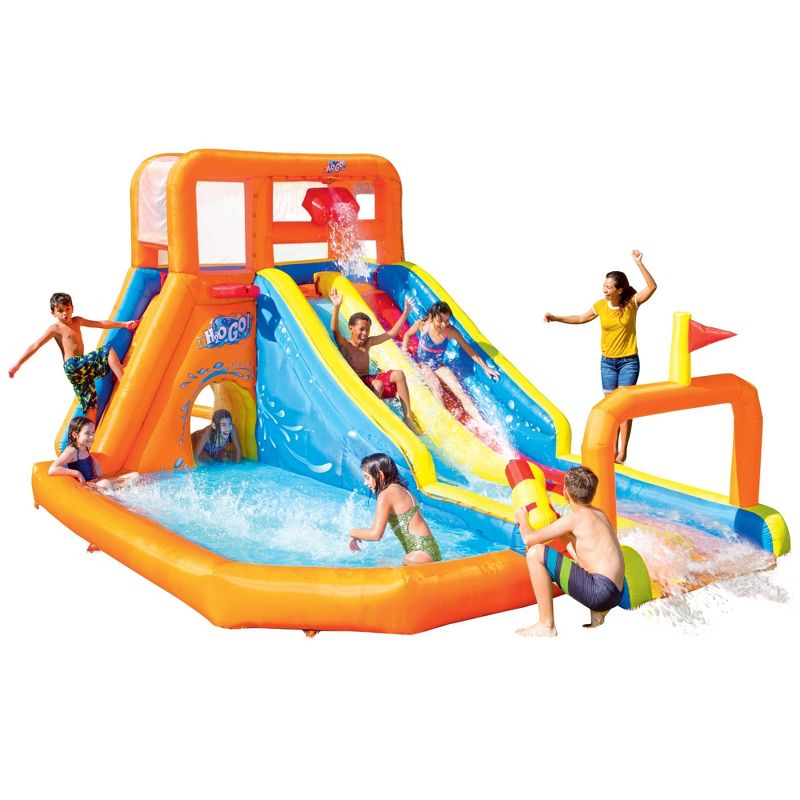 H2OGO! Tsunami Waves Summit Mega Inflatable Kids Backyard Outdoor Play Water Park with Water Slides and Heavy Duty Air Blower
