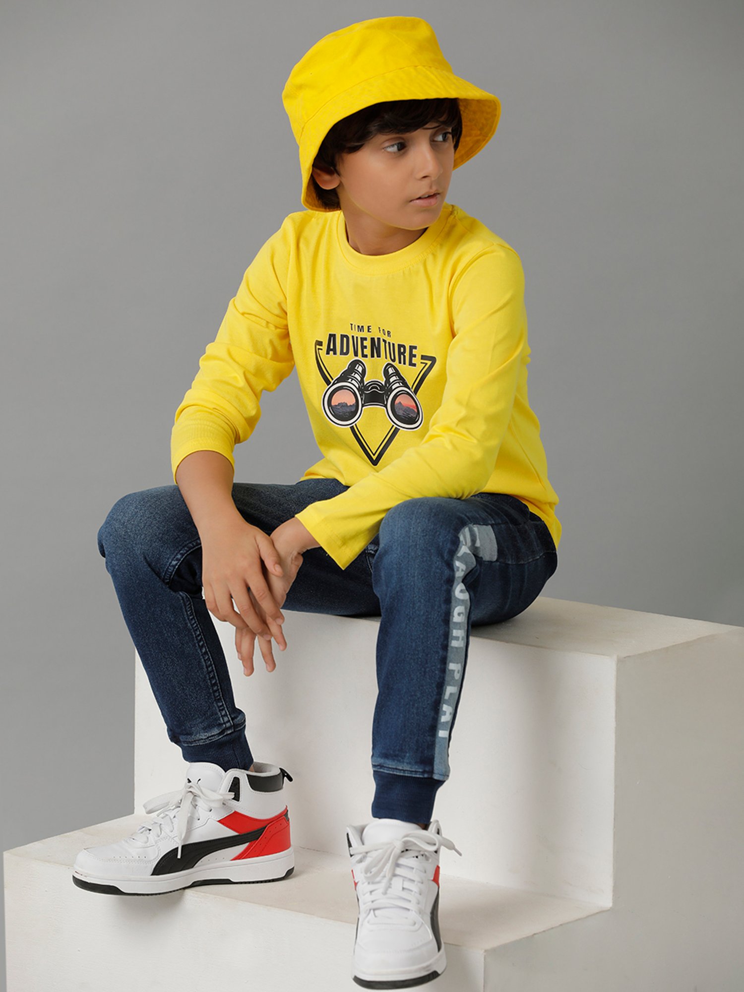 Under Fourteen Only Kids Yellow Printed Full Sleeves T-Shirt