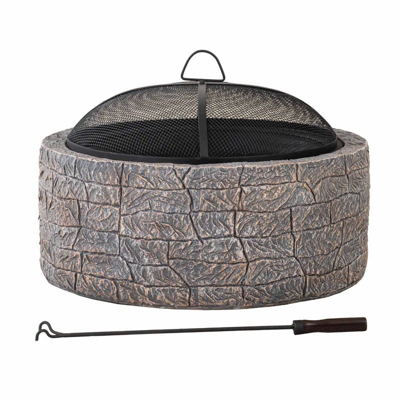 Melrose Outdoor Deep Steel Bowl Round Fire Pit Gray -  Sunjoy