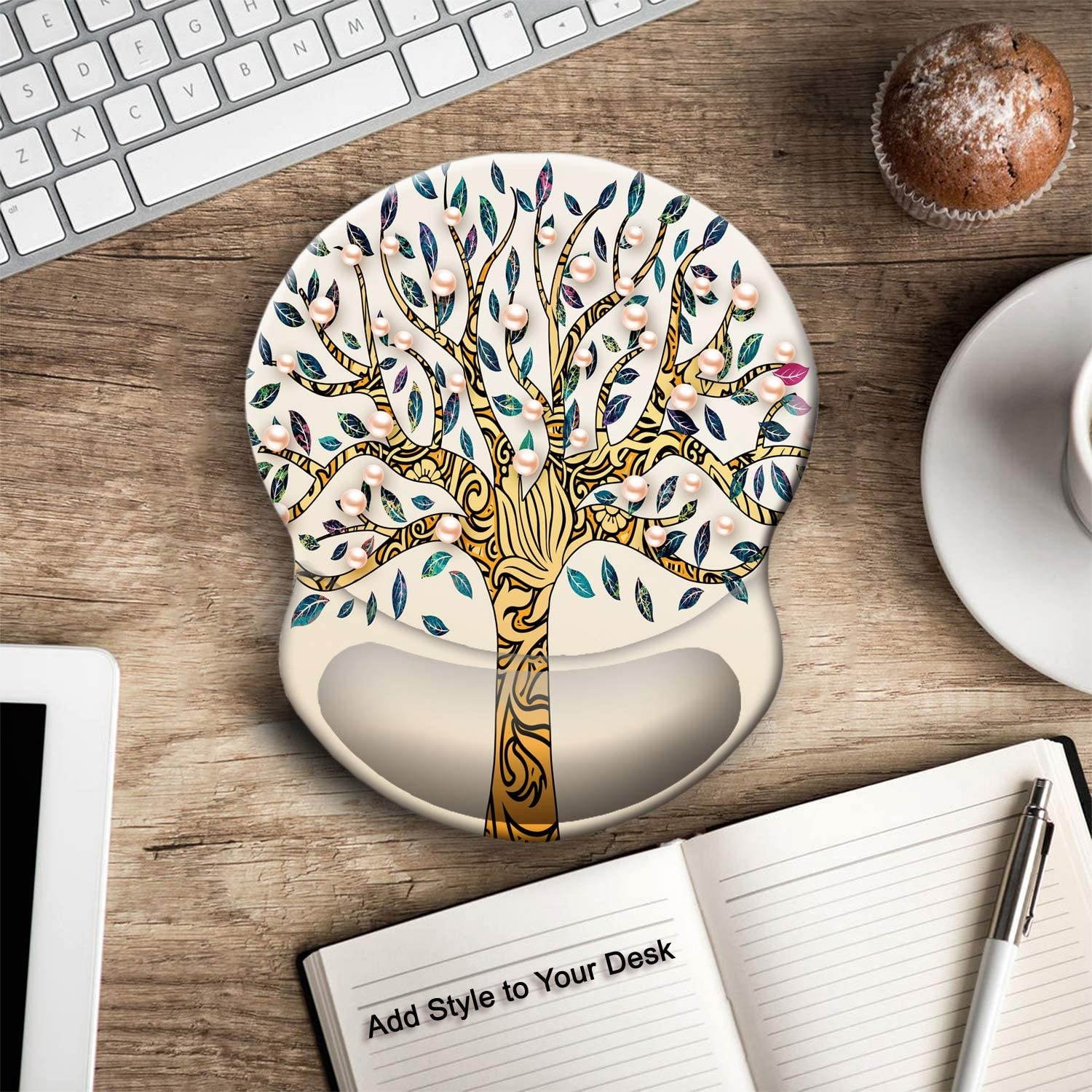 ITNRSIIET Mouse Pad, Ergonomic Mouse Pad with Gel Wrist Rest Support, Gaming Mouse Pad with Lycra Cloth, Non-Slip PU Base for Computer, Laptop, Home, Office & Travel, Tree of Life