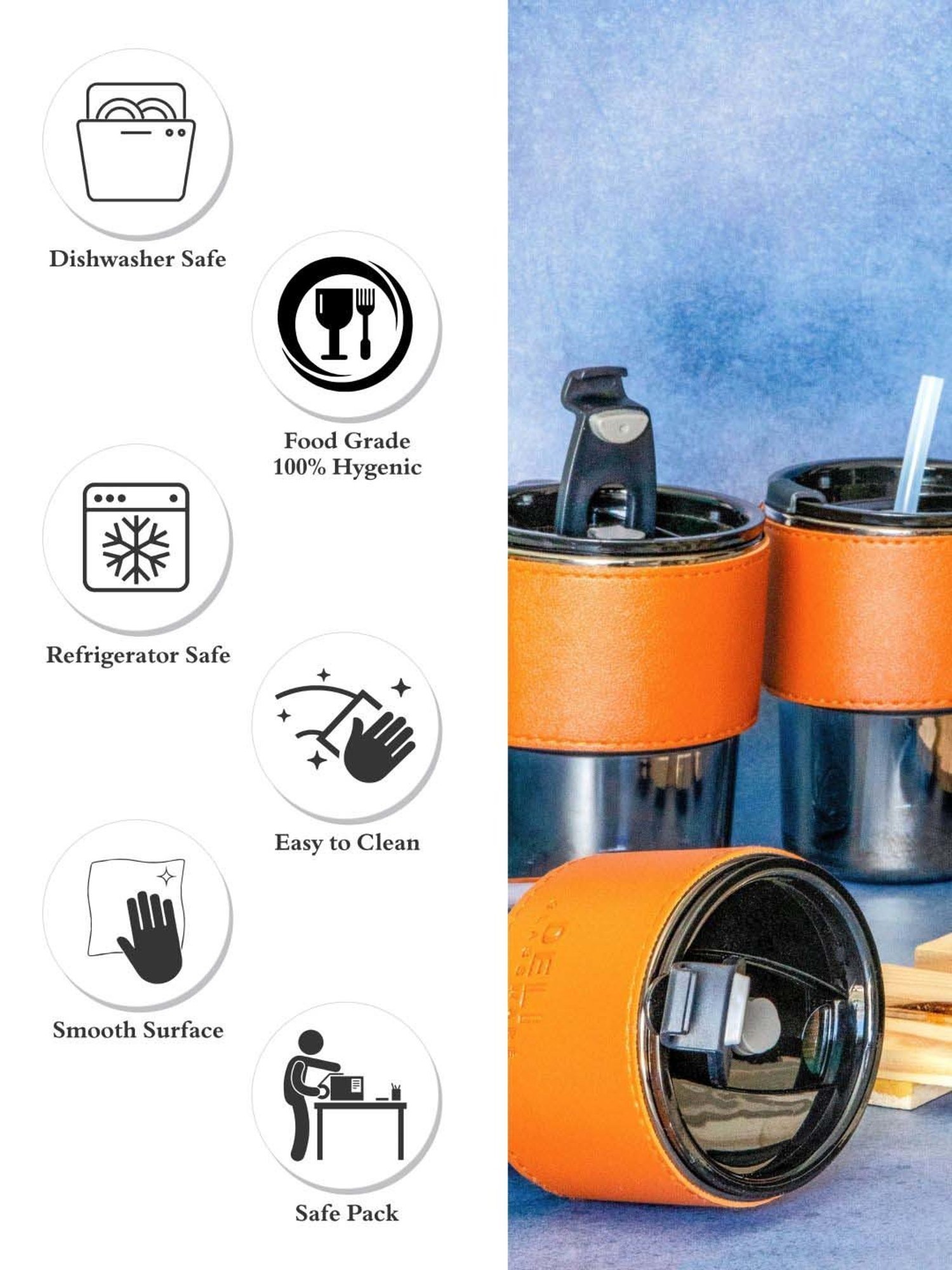 Goodhomes Transparent & Orange Glass Sipper (0.435 L) - Set of 4